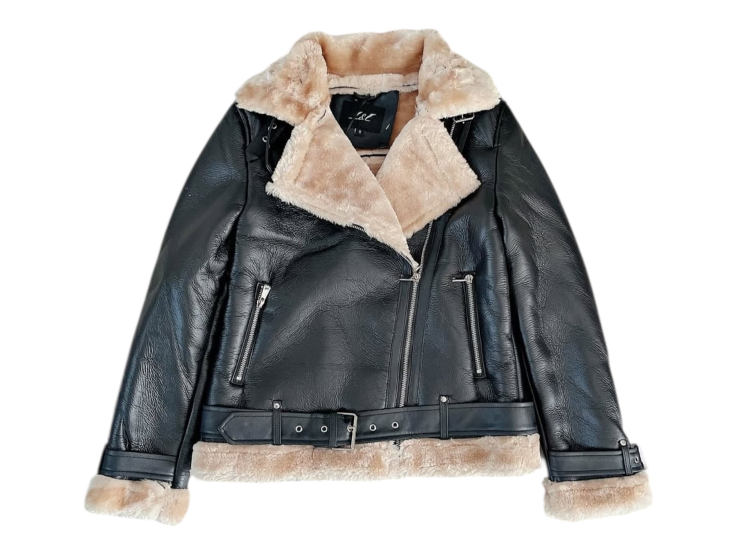 Chaqueta Aviadora Negra con Beige